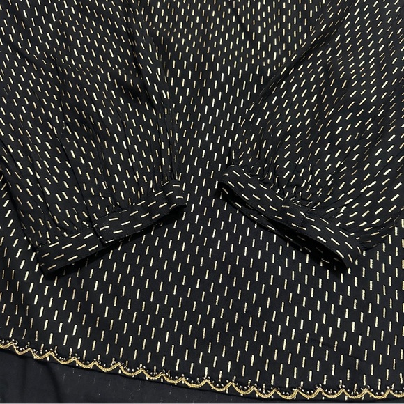 Velvet by Graham & Spencer Blouse Medium Milla Black Gold Pattern Peasant Beaded - Picture 11 of 14